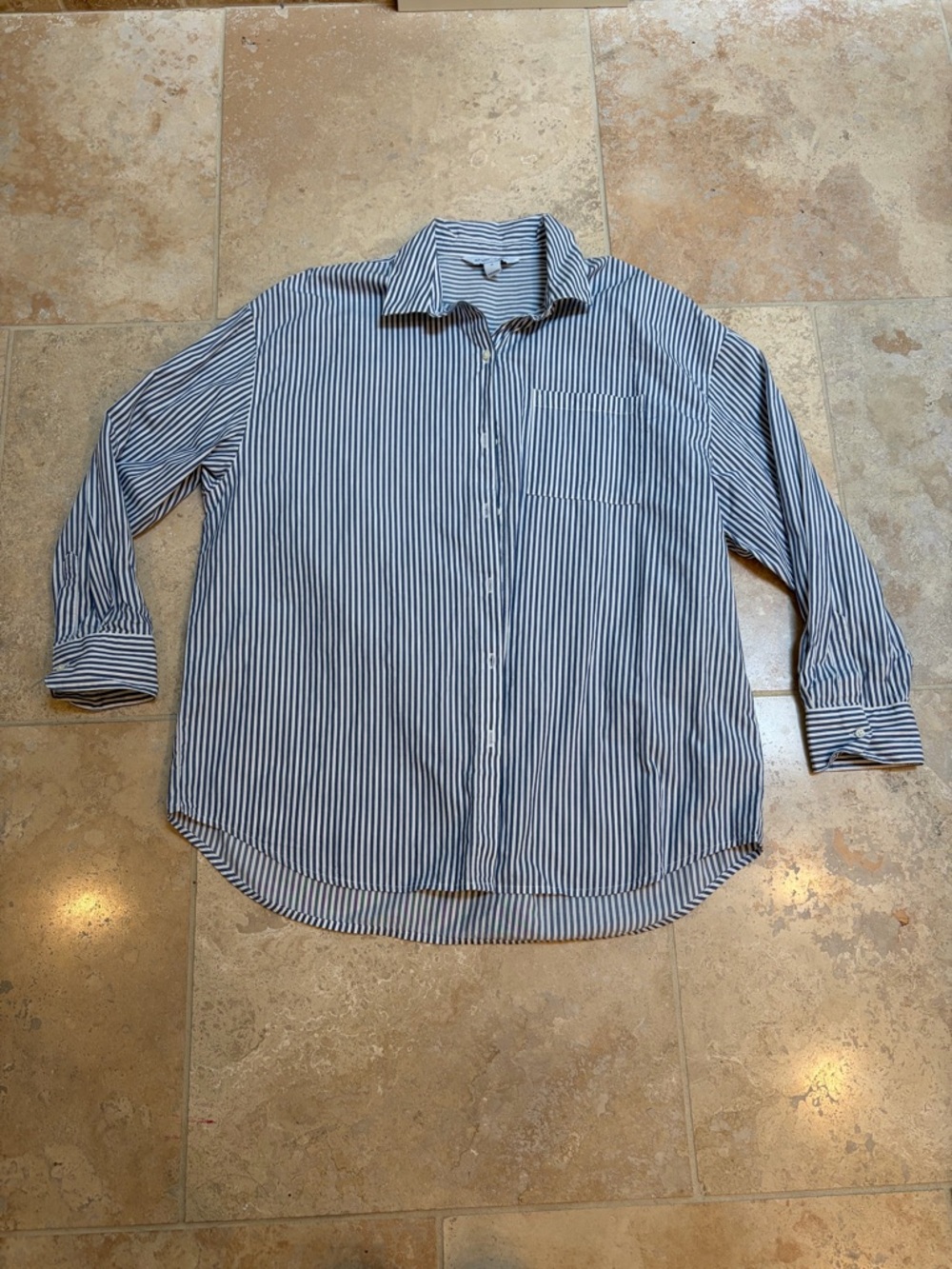 Old Navy Women’s The Boyfriend Striped Button-Up Shirt - Blue/White- NWT
